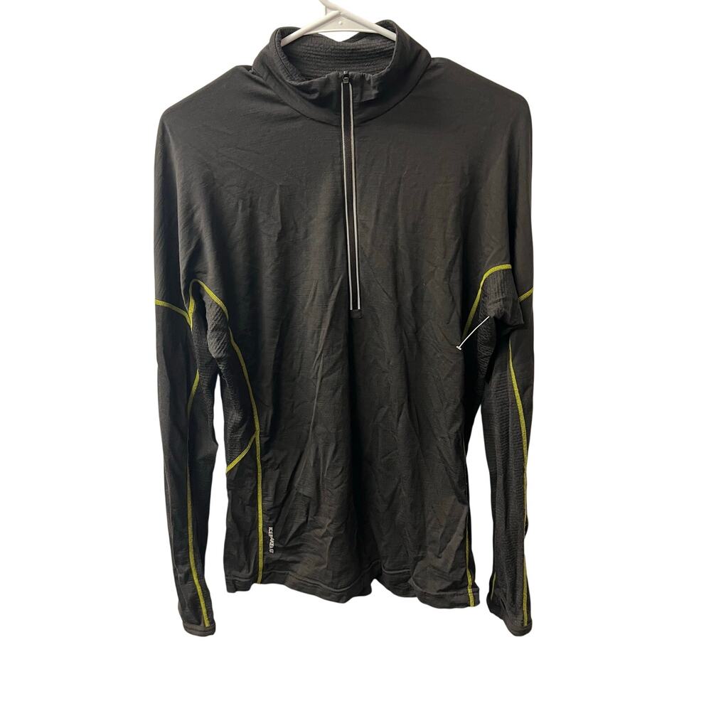 Icebreaker GT 200 Merino Wool 1/4 Zip Base Layer Mens Large Black Long Sleeve